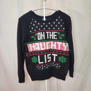 Well Worn Holiday Womens Christmas Sweater Size Large Flip Sequins Naughty/Nice